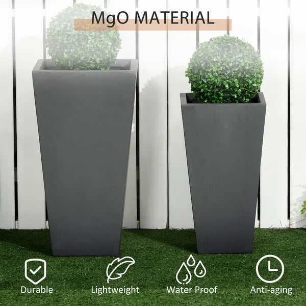 Patio Planters 2 Piece MgO Flower Receptacles with Drainage for Lush Outdoor Decor Gray - product image 5