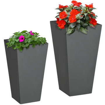 Patio Planters 2 Piece MgO Flower Receptacles with Drainage for Lush Outdoor Decor Gray - product image 1
