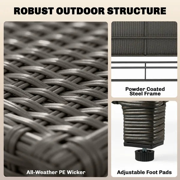 Patio Rattan Daybed, Wicker Outdoor Daybed with Storage Ottoman, Loveseat with Adjustable Backrest, Side Tables, Beige - product image 7