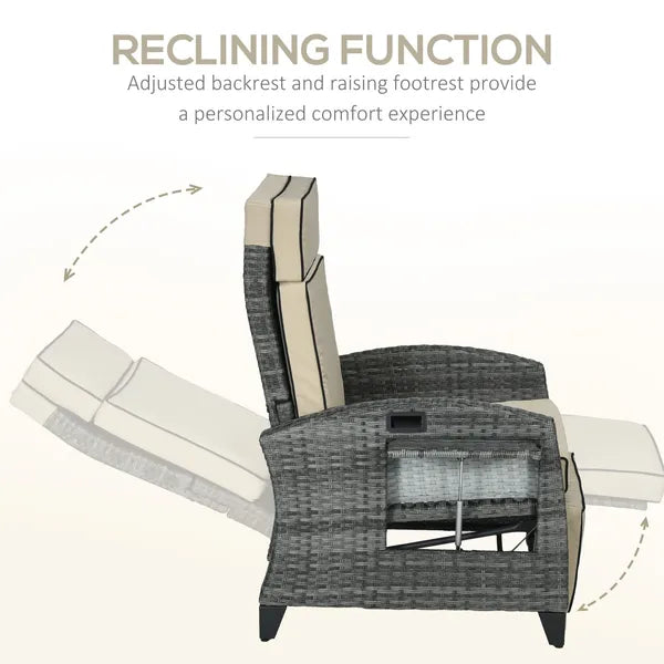 Patio Recliner Chair, Adjustable Backrest, Cushion, Side Tray, Comfortable Outdoor Seating, Khaki - product image 4