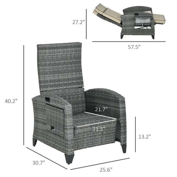 Patio Recliner Chair, Adjustable Backrest, Cushion, Side Tray, Comfortable Outdoor Seating, Khaki - product image 3