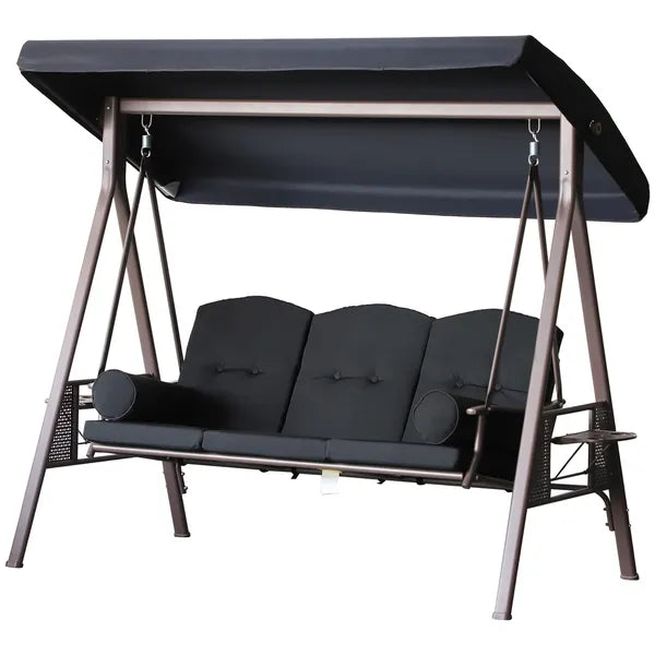 Outsunny Patio Swing 3-Person Steel Canopy Bench with Side Trays Padded Comfort in Black - product image 11