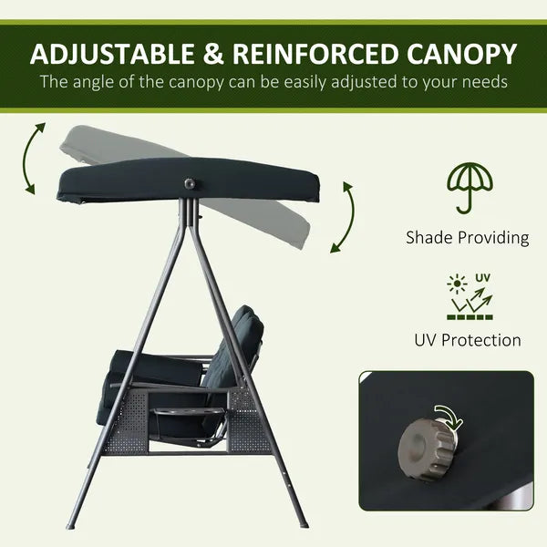 Outsunny Patio Swing 3-Person Steel Canopy Bench with Side Trays Padded Comfort in Black - product image 4