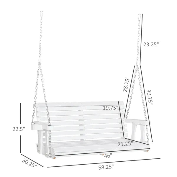 Patio Swing Retreat 46" 2-Person White Bench with Cup Holders, 440lb Capacity - product image 3
