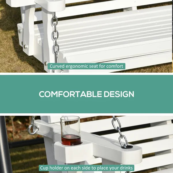 Patio Swing Retreat 46" 2-Person White Bench with Cup Holders, 440lb Capacity - product image 5
