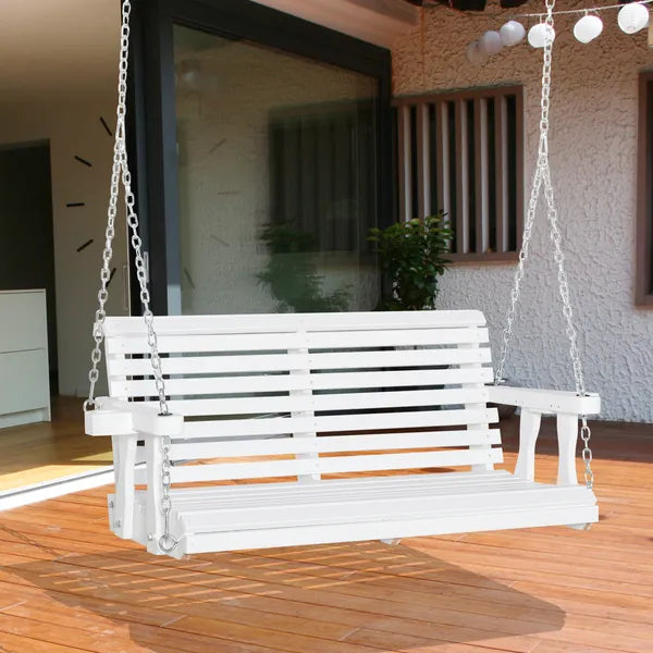 Patio Swing Retreat 46" 2-Person White Bench with Cup Holders, 440lb Capacity - product image 2