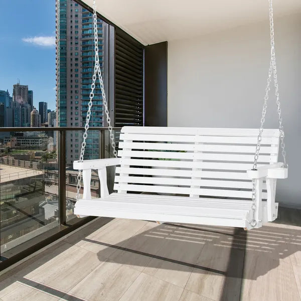 Patio Swing Retreat 46" 2-Person White Bench with Cup Holders, 440lb Capacity - product image 10