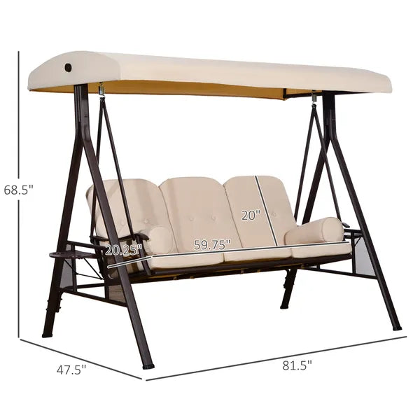Outsunny 3-Seat, Canopy Shade, Removable Cushions, Side Trays in Beige Elegance - product image 3