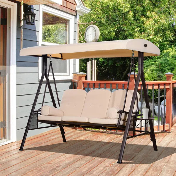 Outsunny 3-Seat, Canopy Shade, Removable Cushions, Side Trays in Beige Elegance - product image 2
