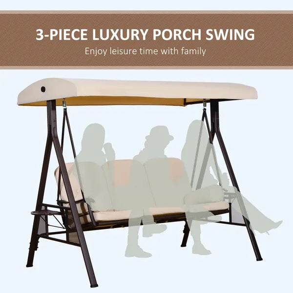 Outsunny 3-Seat, Canopy Shade, Removable Cushions, Side Trays in Beige Elegance - product image 7