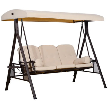 Outsunny 3-Seat, Canopy Shade, Removable Cushions, Side Trays in Beige Elegance - product image 1
