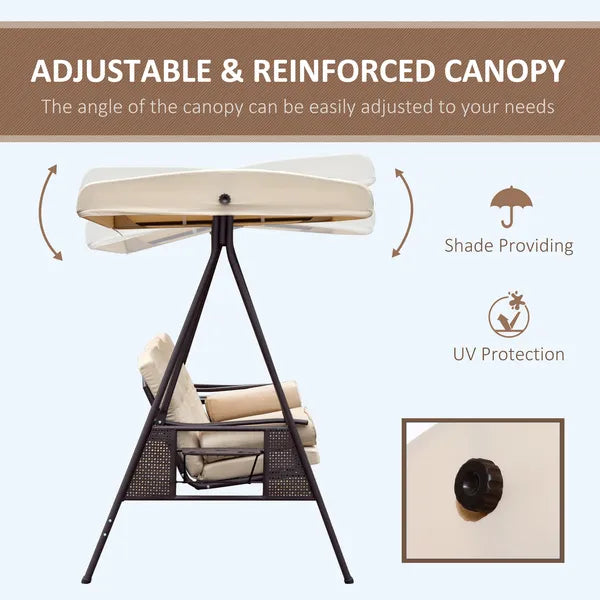 Outsunny 3-Seat, Canopy Shade, Removable Cushions, Side Trays in Beige Elegance - product image 4