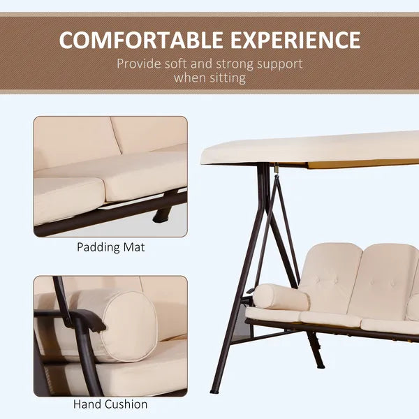 Outsunny 3-Seat, Canopy Shade, Removable Cushions, Side Trays in Beige Elegance - product image 6