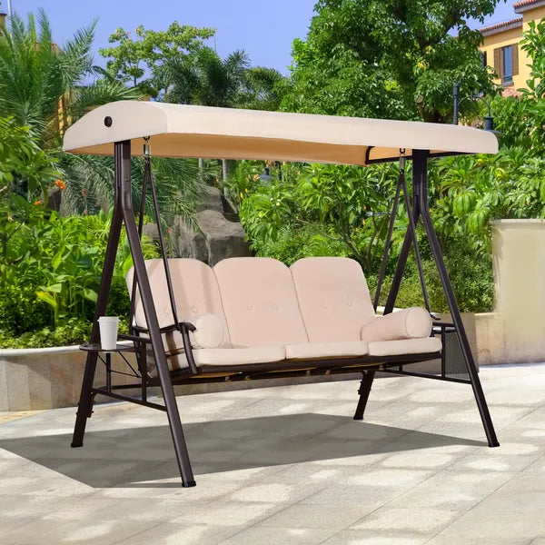 Outsunny 3-Seat, Canopy Shade, Removable Cushions, Side Trays in Beige Elegance - product image 10