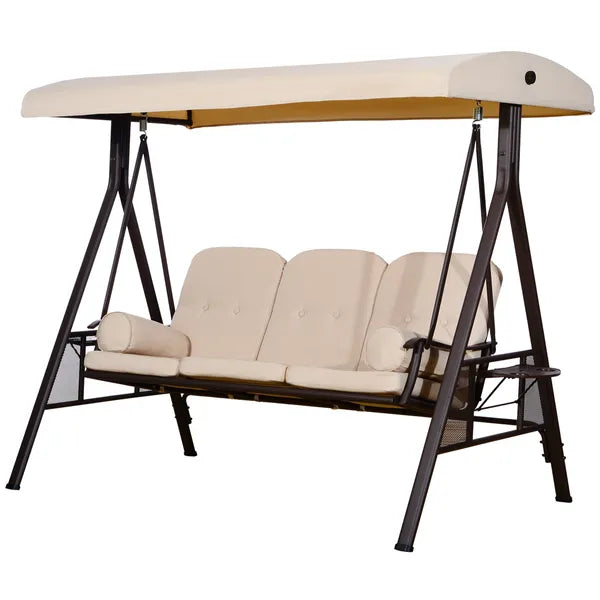 Outsunny 3-Seat, Canopy Shade, Removable Cushions, Side Trays in Beige Elegance - product image 11