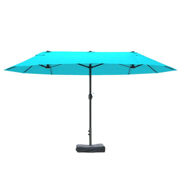 Outsunny Patio Umbrella, 15 ft Steel Rectangular Outdoor Double Sided Market Umbrella with Base, Sun Protection and Easy Crank, Blue - product image 1