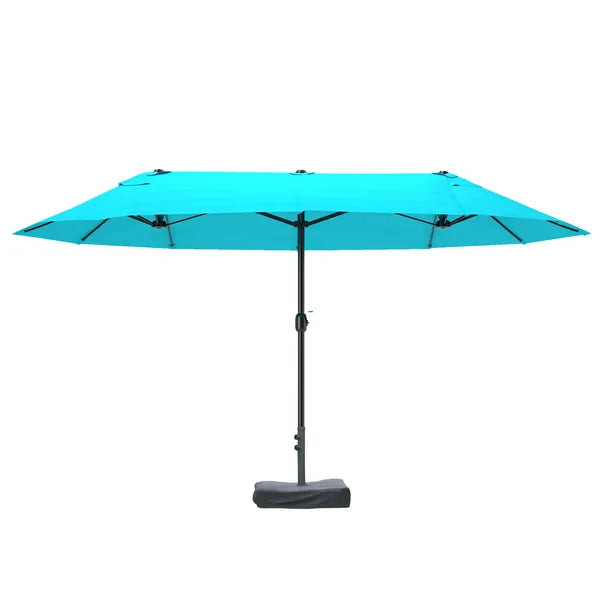 Outsunny Patio Umbrella, 15 ft Steel Rectangular Outdoor Double Sided Market Umbrella with Base, Sun Protection and Easy Crank, Blue - product image 1