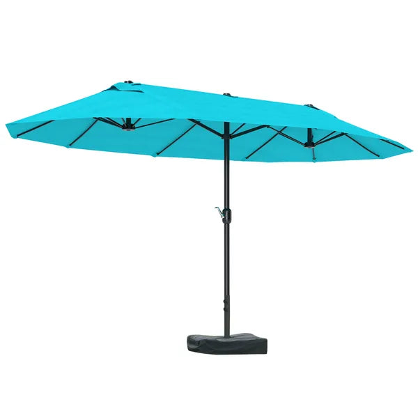 Outsunny Patio Umbrella, 15 ft Steel Rectangular Outdoor Double Sided Market Umbrella with Base, Sun Protection and Easy Crank, Blue - product image 11