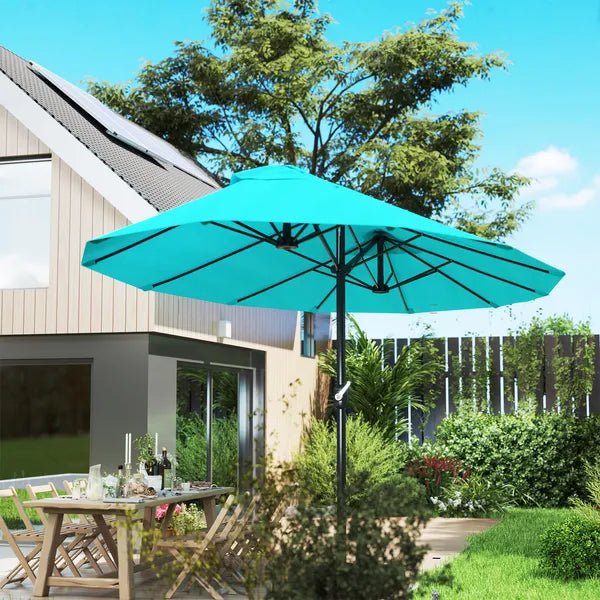 Outsunny Patio Umbrella, 15 ft Steel Rectangular Outdoor Double Sided Market Umbrella with Base, Sun Protection and Easy Crank, Blue - product image 9