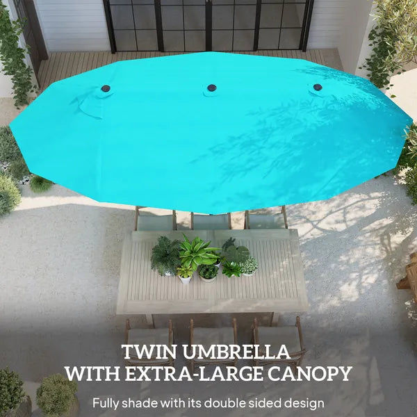 Outsunny Patio Umbrella, 15 ft Steel Rectangular Outdoor Double Sided Market Umbrella with Base, Sun Protection and Easy Crank, Blue - product image 4