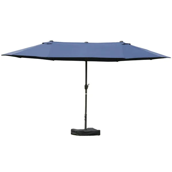 Outsunny Patio Umbrella 15' Steel Rectangular Outdoor Double Sided Market with base, UV Sun Protection and Easy Crank for Deck Pool Patio, Dark Blue - product image 1