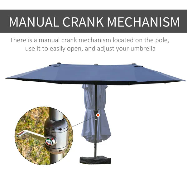Outsunny Patio Umbrella 15' Steel Rectangular Outdoor Double Sided Market with base, UV Sun Protection and Easy Crank for Deck Pool Patio, Dark Blue - product image 5