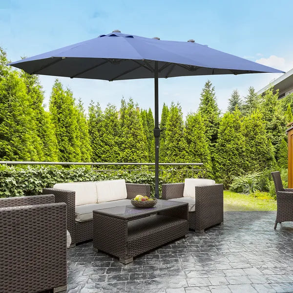 Outsunny Patio Umbrella 15' Steel Rectangular Outdoor Double Sided Market with base, UV Sun Protection and Easy Crank for Deck Pool Patio, Dark Blue - product image 2