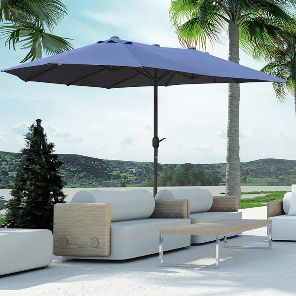 Outsunny Patio Umbrella 15' Steel Rectangular Outdoor Double Sided Market with base, UV Sun Protection and Easy Crank for Deck Pool Patio, Dark Blue - product image 11