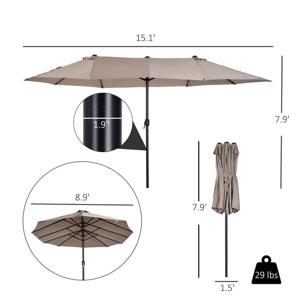 Outsunny Patio Umbrella 15 Ft Double-Sided Outdoor Market Extra Large Umbrella with Crank Handle for Deck, Lawn, Backyard and Pool, Tan - product image 3