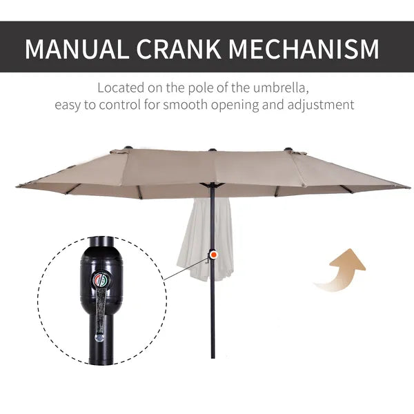 Outsunny Patio Umbrella 15 Ft Double-Sided Outdoor Market Extra Large Umbrella with Crank Handle for Deck, Lawn, Backyard and Pool, Tan - product image 5