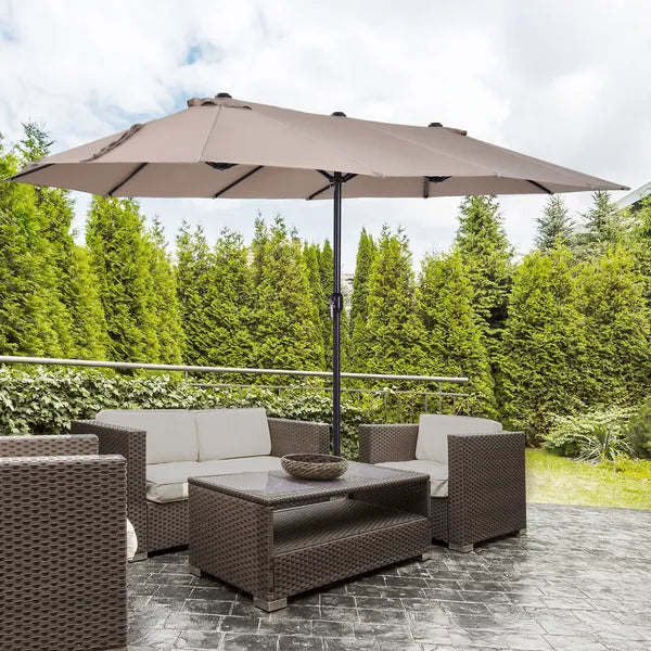 Outsunny Patio Umbrella 15 Ft Double-Sided Outdoor Market Extra Large Umbrella with Crank Handle for Deck, Lawn, Backyard and Pool, Tan - product image 7