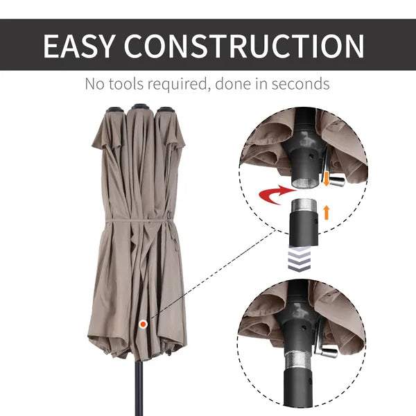 Outsunny Patio Umbrella 15 Ft Double-Sided Outdoor Market Extra Large Umbrella with Crank Handle for Deck, Lawn, Backyard and Pool, Tan - product image 6