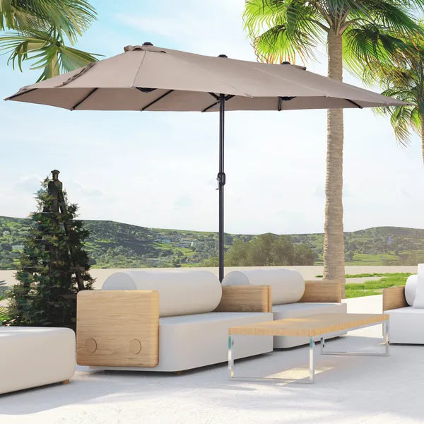 Outsunny Patio Umbrella 15 Ft Double-Sided Outdoor Market Extra Large Umbrella with Crank Handle for Deck, Lawn, Backyard and Pool, Tan - product image 2