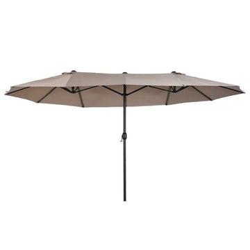 Outsunny Patio Umbrella 15 Ft Double-Sided Outdoor Market Extra Large Umbrella with Crank Handle for Deck, Lawn, Backyard and Pool, Tan - product image 1
