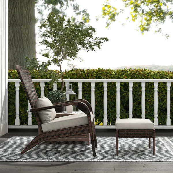 Outsunny Patio Wicker Adirondack Chair with Ottoman, Cream White Cushions, High-Back and Large Seat, Outdoor Fire Pit Chair, Deck, Garden, Backyard - product image 7