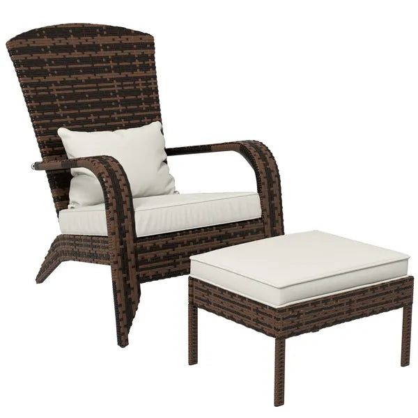 Outsunny Patio Wicker Adirondack Chair with Ottoman, Cream White Cushions, High-Back and Large Seat, Outdoor Fire Pit Chair, Deck, Garden, Backyard - product image 11