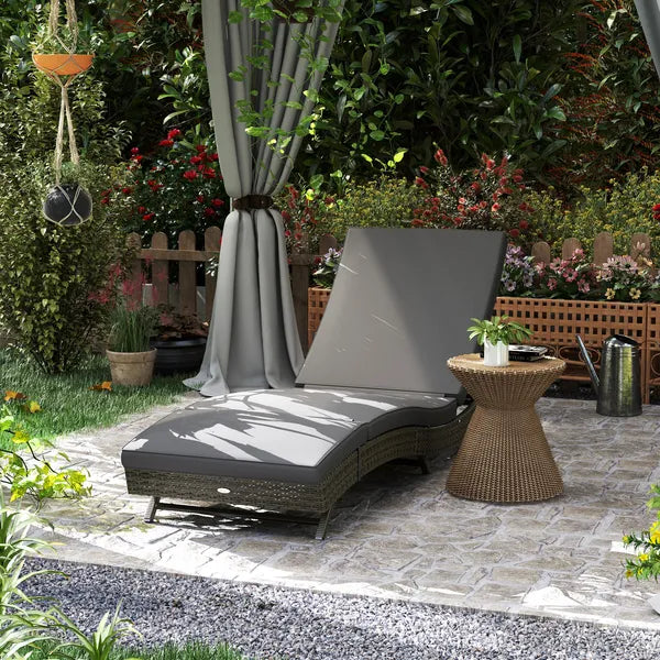 Patio Wicker Chaise Lounge Chair, Outdoor PE Rattan Sun lounger with Adjustable Backrest and 2 Wheels, Gray - product image 2