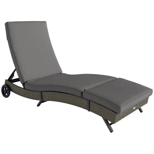 Patio Wicker Chaise Lounge Chair, Outdoor PE Rattan Sun lounger with Adjustable Backrest and 2 Wheels, Gray - product image 11