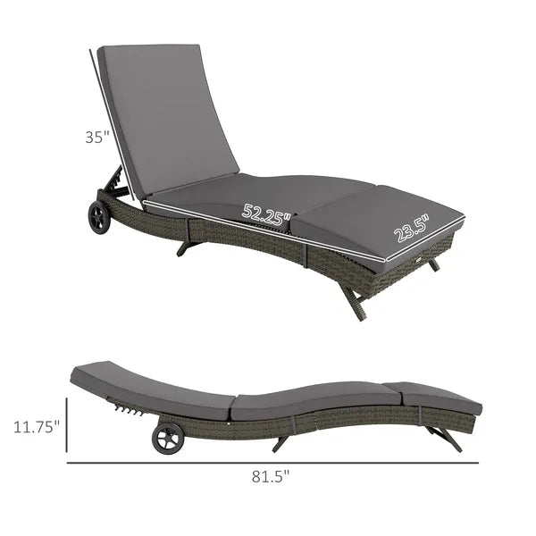 Patio Wicker Chaise Lounge Chair, Outdoor PE Rattan Sun lounger with Adjustable Backrest and 2 Wheels, Gray - product image 3