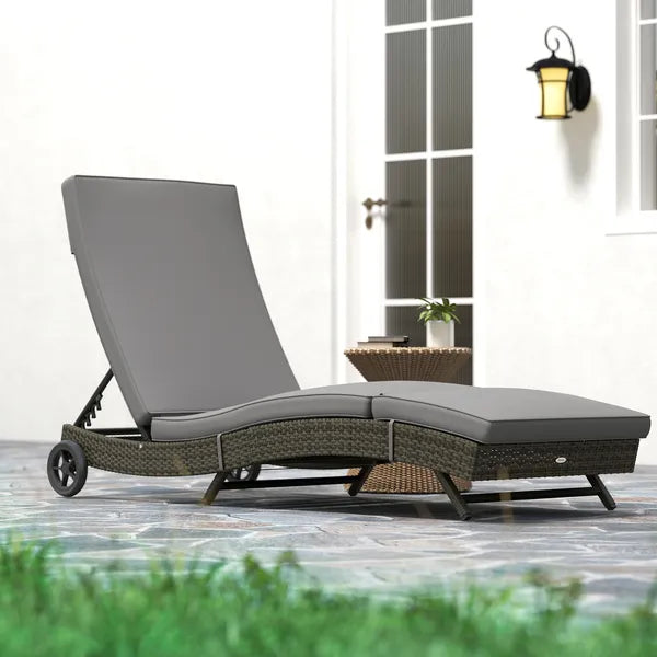 Patio Wicker Chaise Lounge Chair, Outdoor PE Rattan Sun lounger with Adjustable Backrest and 2 Wheels, Gray - product image 8