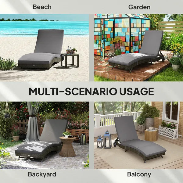 Patio Wicker Chaise Lounge Chair, Outdoor PE Rattan Sun lounger with Adjustable Backrest and 2 Wheels, Gray - product image 7
