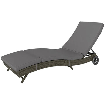 Patio Wicker Chaise Lounge Chair, Outdoor PE Rattan Sun lounger with Adjustable Backrest and 2 Wheels, Gray - product image 1