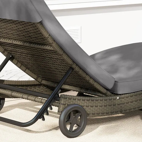 Patio Wicker Chaise Lounge Chair, Outdoor PE Rattan Sun lounger with Adjustable Backrest and 2 Wheels, Gray - product image 9
