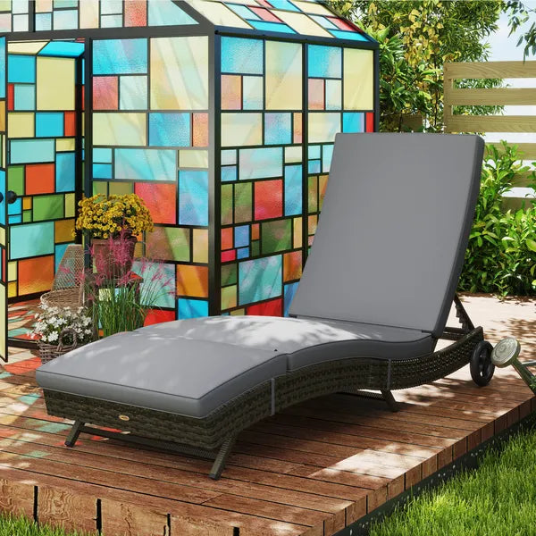 Patio Wicker Chaise Lounge Chair, Outdoor PE Rattan Sun lounger with Adjustable Backrest and 2 Wheels, Gray - product image 10
