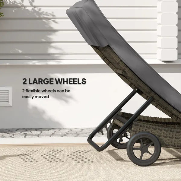 Patio Wicker Chaise Lounge Chair, Outdoor PE Rattan Sun lounger with Adjustable Backrest and 2 Wheels, Gray - product image 4
