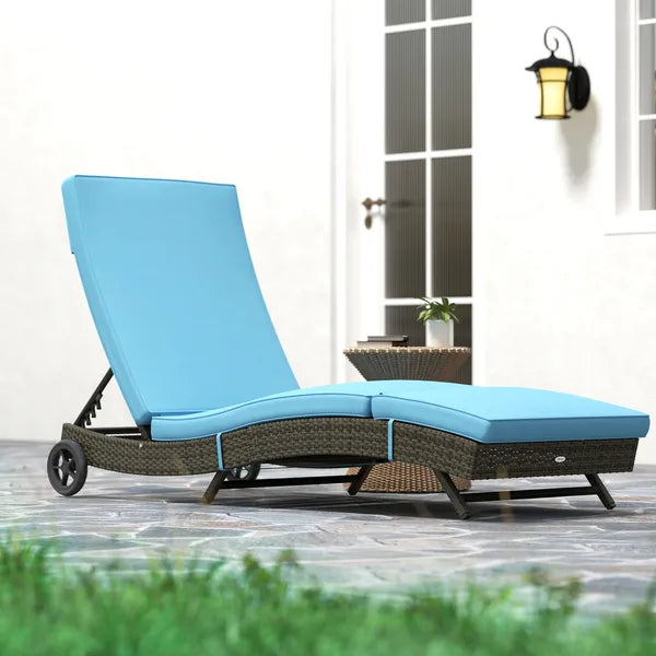 Outsunny Patio Wicker Chaise Lounge Chair, Outdoor PE Rattan Sun lounger with Adjustable Backrest and 2 Wheels, Sky Blue - product image 8