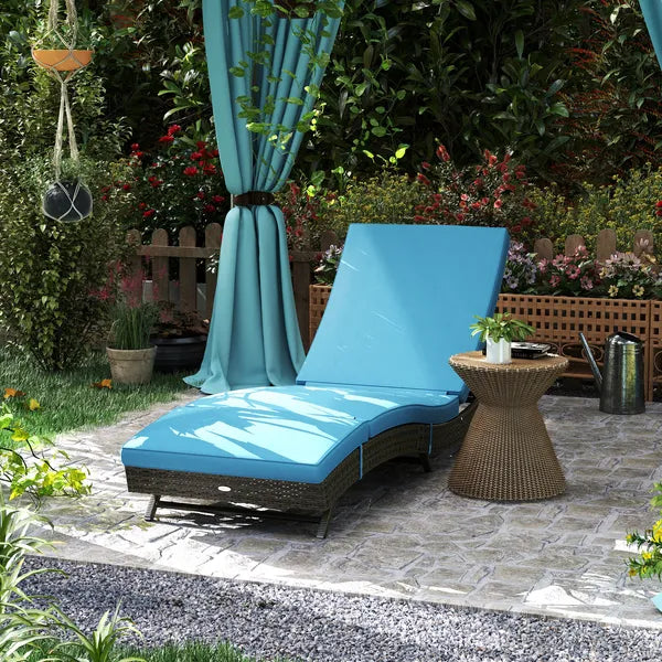 Outsunny Patio Wicker Chaise Lounge Chair, Outdoor PE Rattan Sun lounger with Adjustable Backrest and 2 Wheels, Sky Blue - product image 2