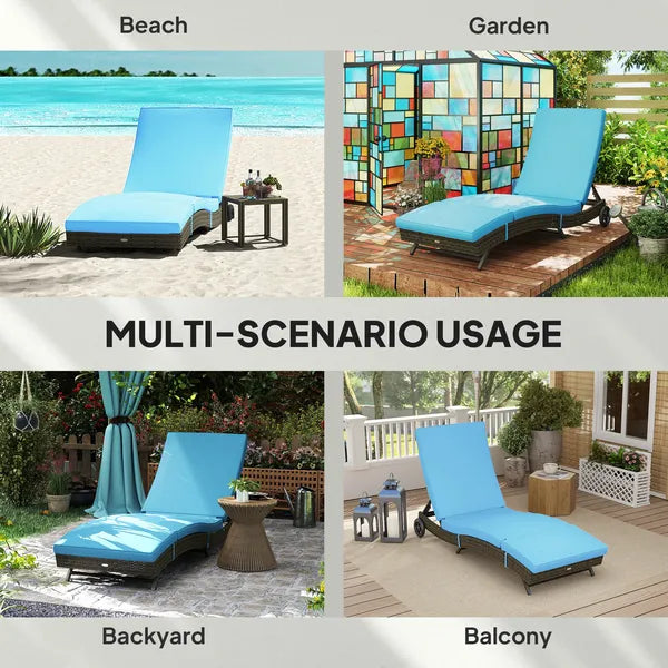 Outsunny Patio Wicker Chaise Lounge Chair, Outdoor PE Rattan Sun lounger with Adjustable Backrest and 2 Wheels, Sky Blue - product image 7