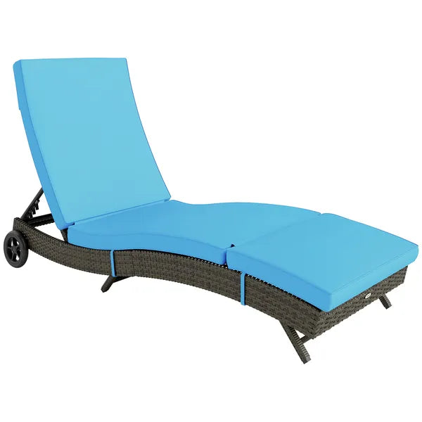 Outsunny Patio Wicker Chaise Lounge Chair, Outdoor PE Rattan Sun lounger with Adjustable Backrest and 2 Wheels, Sky Blue - product image 11