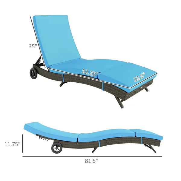 Outsunny Patio Wicker Chaise Lounge Chair, Outdoor PE Rattan Sun lounger with Adjustable Backrest and 2 Wheels, Sky Blue - product image 3